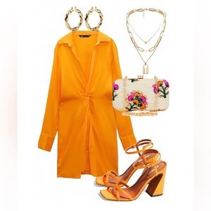 NWT ZARA Satin Long-sleeves Dress Size Medium